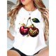 thumbnail image 1 of 1pc Women'S Casual Crew Neck T-Shirt with Geometric Cherry and Leopard Print, Fashion Trendy Summer Top, KnitCotton Fabric with Medium Stretch, Comfortable Holiday Wear, 1 of 5