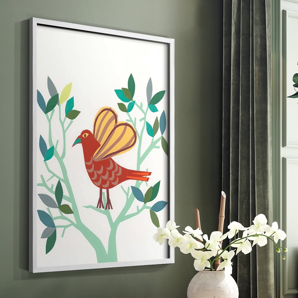Whitty Bird I Framed Print in White Solid Wood 8 x 10 Framed Print