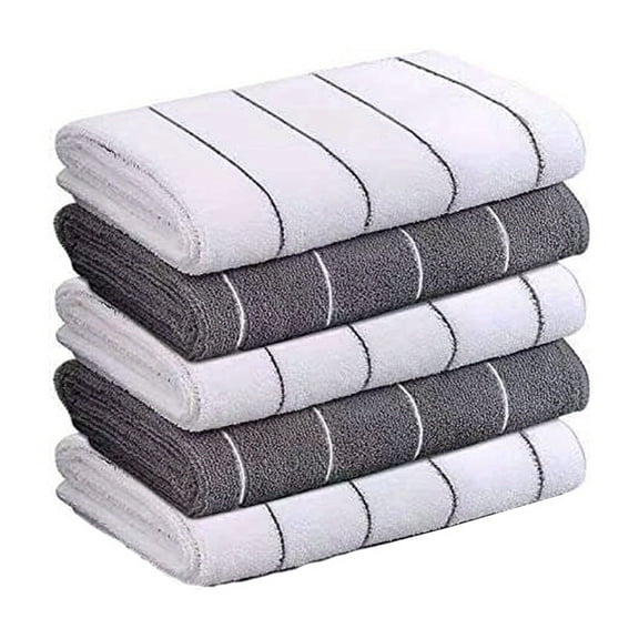 5pcs Super Absorbent Microfiber Kitchen Towels - Extra-Wide Stripe And Thickened Gray And White Dish Cloths For Easy Cleaning And Drying