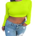 thumbnail image 4 of EIMELI Manches Longues Col Rond Coupe Slim Crop Chemisier Extensible Bleu Tee L, 4 of 5