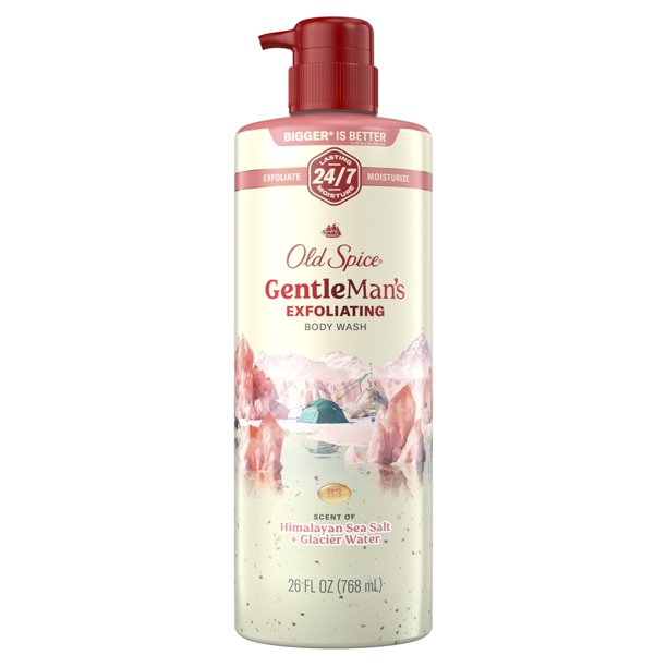Old Spice GentleMan's Gel de baño exfoliante e hidratante para hombres 24 horas al día, 7 días de la semana, ducha fresca con aroma duradero, mezcla renovadora de vitamina B3, sal marina del Himalaya