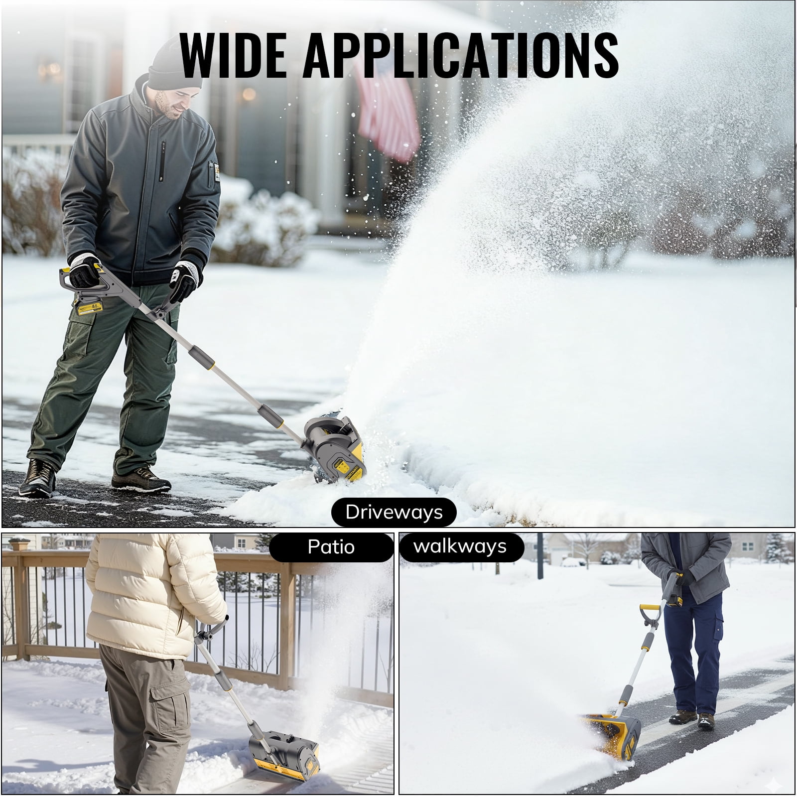 Tcisa 12" Electric Snow Shovel  Cordless with 20V 4Ah Battery, Lightweight Snow Blower, with Adjustable 180° Snow Throw,  for Driveway, Patio & Sidewalk
