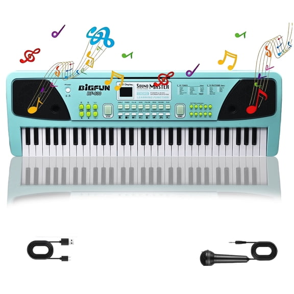 61 Keys Piano Keyboard for Kids, Electronic Keyboard Piano with Built-In Dual Speakers and Microphone, Portable Keyboard Musical Instrument Gift for Boys Girls Beginners Ages 6-12