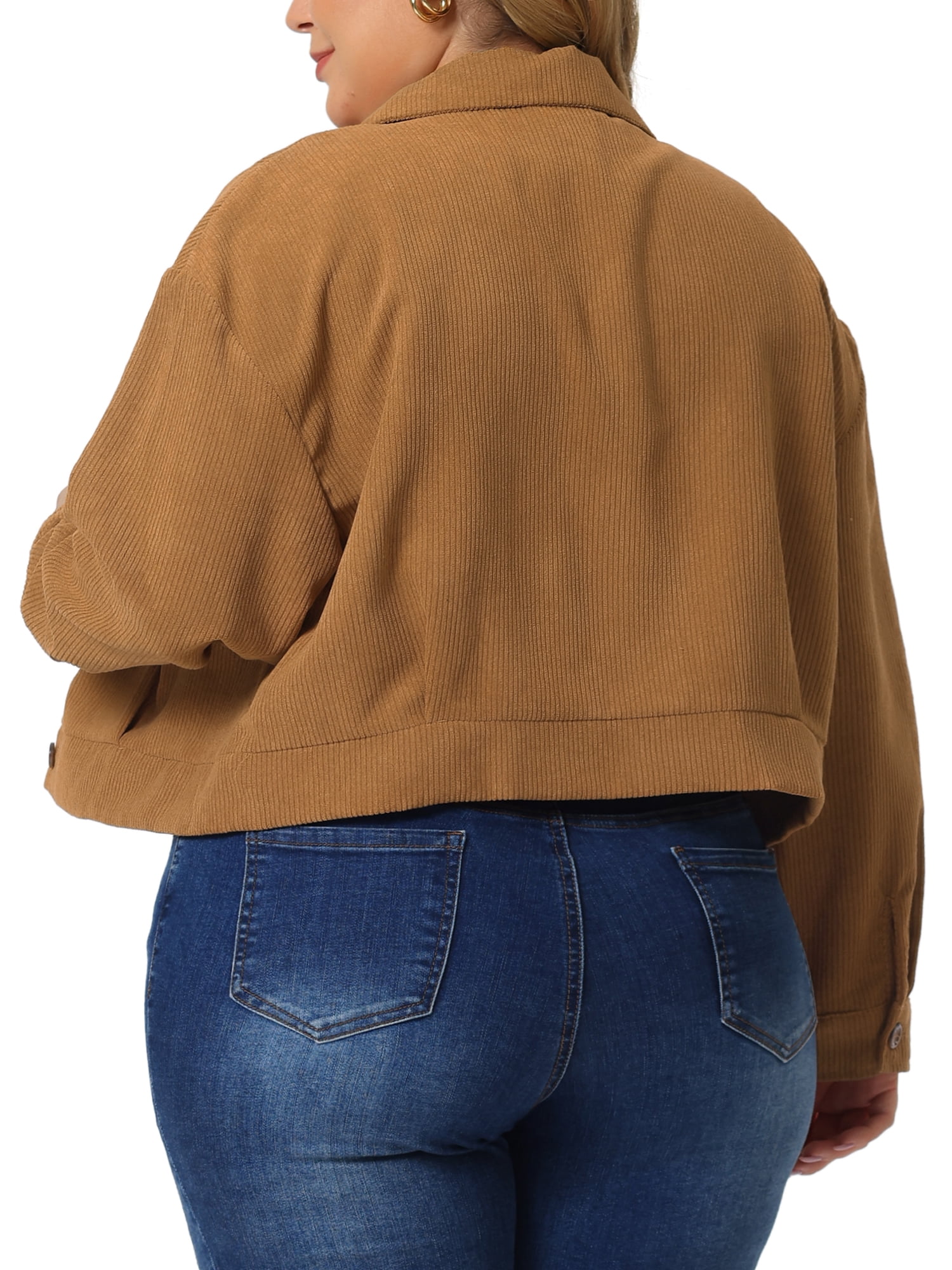 DARING DIVA Women's Plus Size Button Down Long Sleeve Shacket Jacket 2X Brown