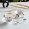 thumbnail image 2 of Embossed Leaf Design Curved Silver Plated Set Of 2 Bowl With 2 Spoon & 1 Tray - 140ml Each, Silver | Serveware, Diwali Gift Set Decorative - Silver Plated Bowl Set | Easy To Carry, Easy To Clean, 2 of 5