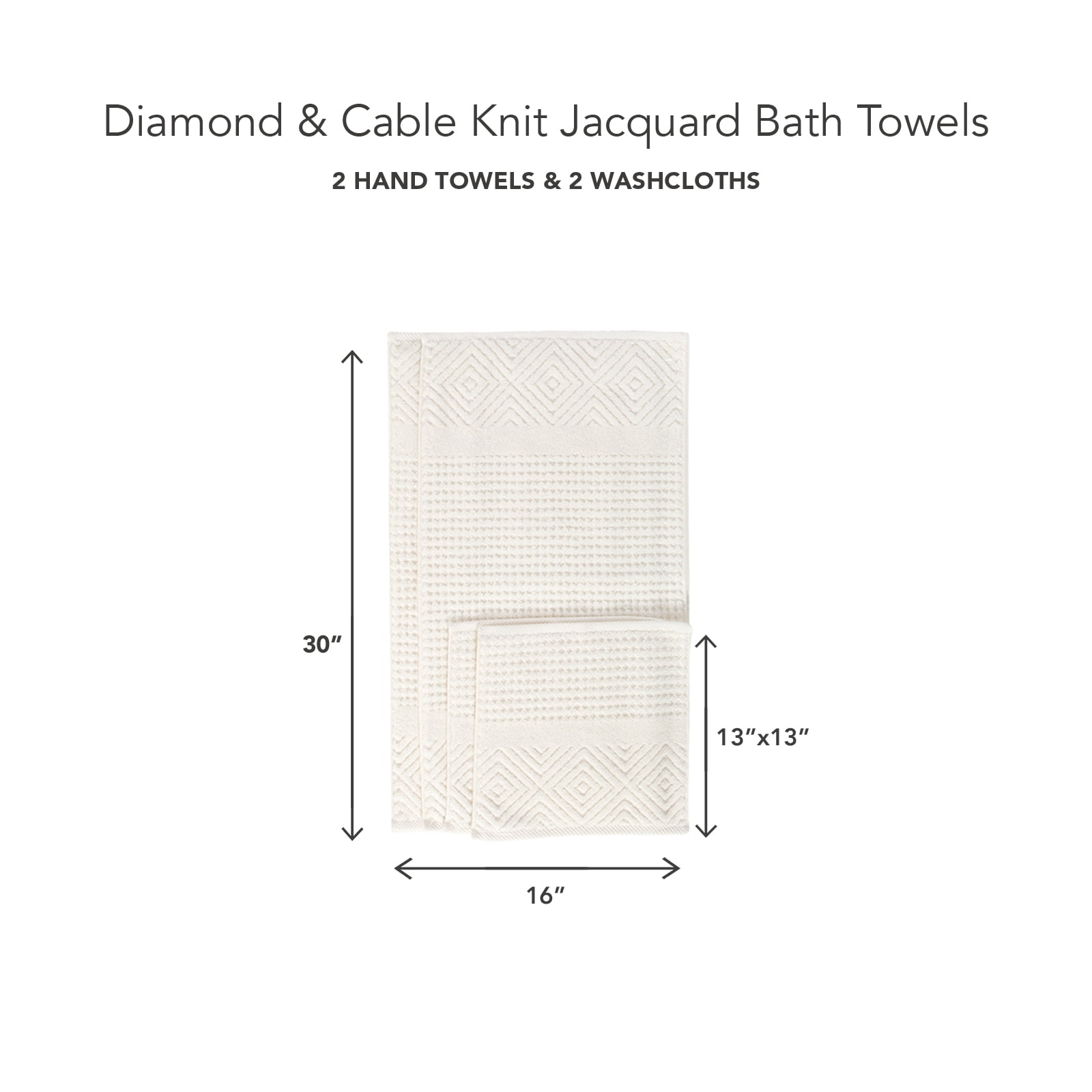 Texere 100% Organic Cotton Diamond Jacquard Towel Sets, Cream (2 Hand and 2 Face Towels)
