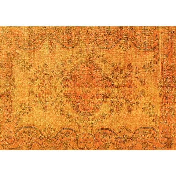 Ahgly Company Machine Washable Indoor Rectangle Persian Yellow Traditional Area Rugs, 5' x 7'