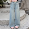 thumbnail image 5 of XIYON Kids Girls Denim Pants Summer Elastic Waist Wide Leg Straight Fit Comfortable Breathable Trousers For Casual Daily Wear,Sky Blue,11-12 Years, 5 of 8