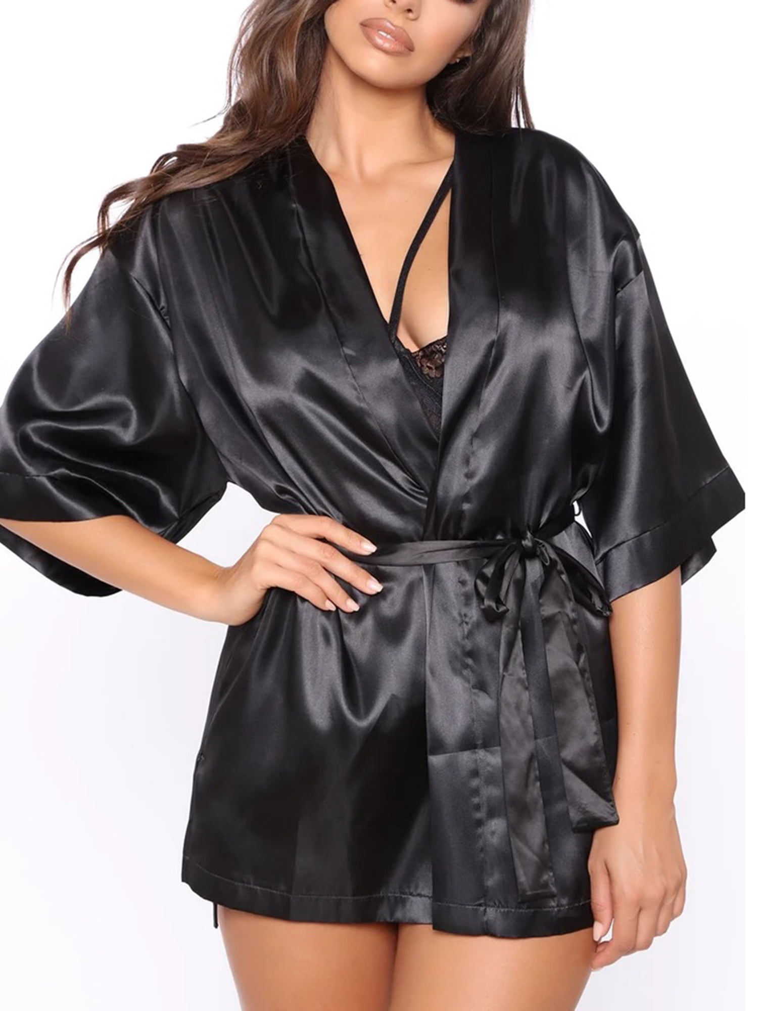 Xingqing Women Silk Short Night Robe 