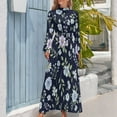 thumbnail image 4 of Blue Floral Navy Background Pattern Women's Long Dress Long Sleeves Dress Vintage Dresses Party Maxi Dress High Waist Dress, 4 of 4