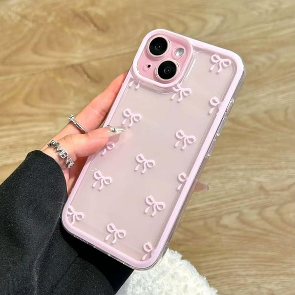 Case for iPhone 15/plus/pro/pro max, Clear Cute Ribbon Bowknot Pattern Aesthetic Transparent Phone Case Raised Camera Protection Stylish Slim Soft Durable TPU Protective Cover for Women Girls