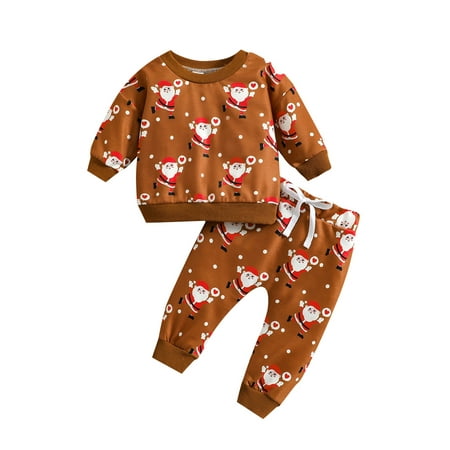 

Meihuida Girls Boys Christmas Pants Set Snowman/Santa Claus/Elk Print Long Sleeve Sweatshirt with Elastic Waist Sweatpants