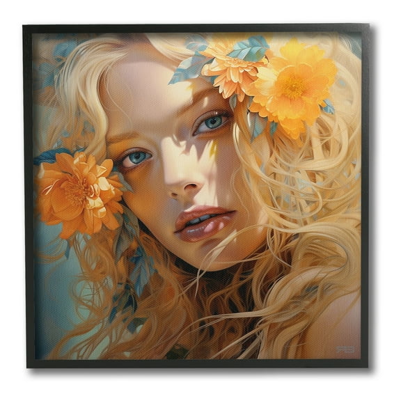 Stupell Industries Girl & Orange Blossoms Botanical & Floral Painting Black Framed Art Print Wall Art, 12 x 12