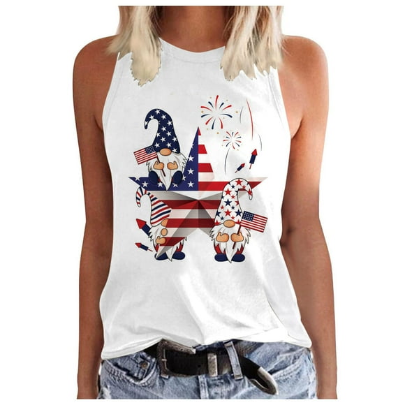 Women's Tshirts Crewneck Sleeveless Print Tank Tops Loose Fit Basic Beach Blouse T Shirts Vest Casual Shirts Women Dark Blue M