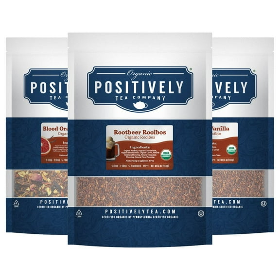 Positively Tea's Organic Rooibos Tea Sampler, Loose Leaf, 4 oz Bags, 3 Pack