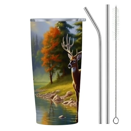 

Autua Deer Animals Lake 20oz Car Tumbler with Straw 304 Stainless Steel Thermal Insulation Easy to Use 20oz