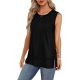 thumbnail image 4 of Camisetas sin mangas de verano para mujer, cuello redondo, informales, dobladillo lateral, ajuste holgado, 4 of 5