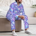 thumbnail image 7 of Naloa Blue Skull Daisy Men’s Pajamas Set - Long Sleeve Button Down Sleep Shirt and Pajama Bottoms Sleepwear Set-Small, 7 of 7