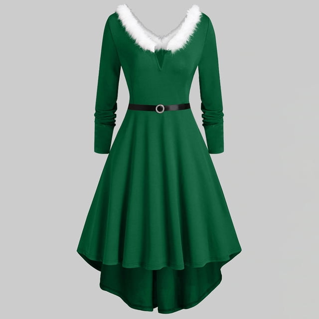 Fankiway Robes à Manches Longues en Solde pour Femmes Grande Taille Robe Unie à Manches Longues de Noël Col en V en Fourrure Robe à Dos Nu Robes pour Femmes Grande Taille en Solde