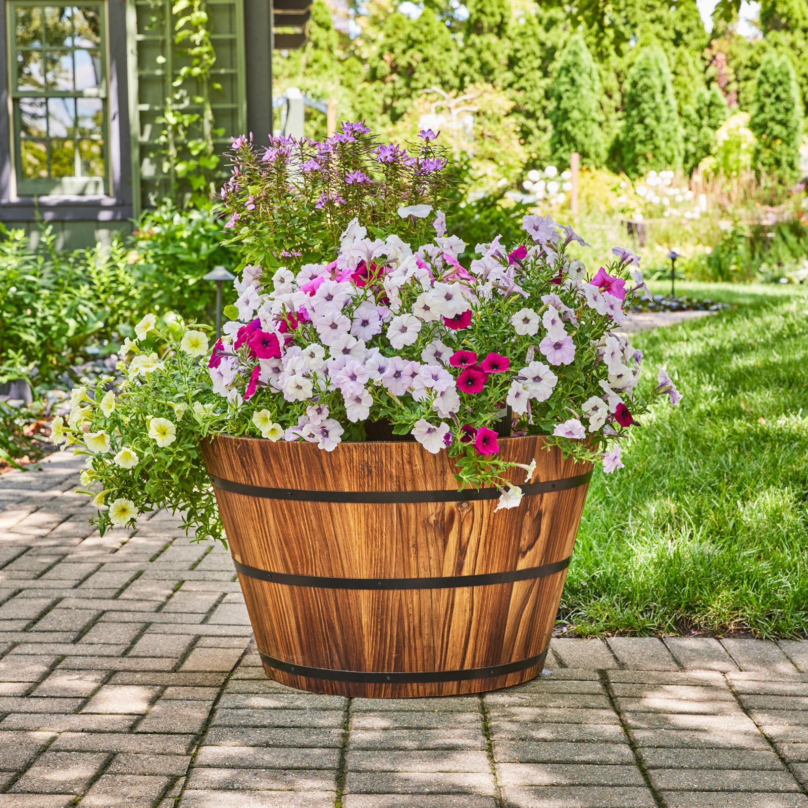Better Homes & Gardens 17 in Wood Whiskey Barrel Planter