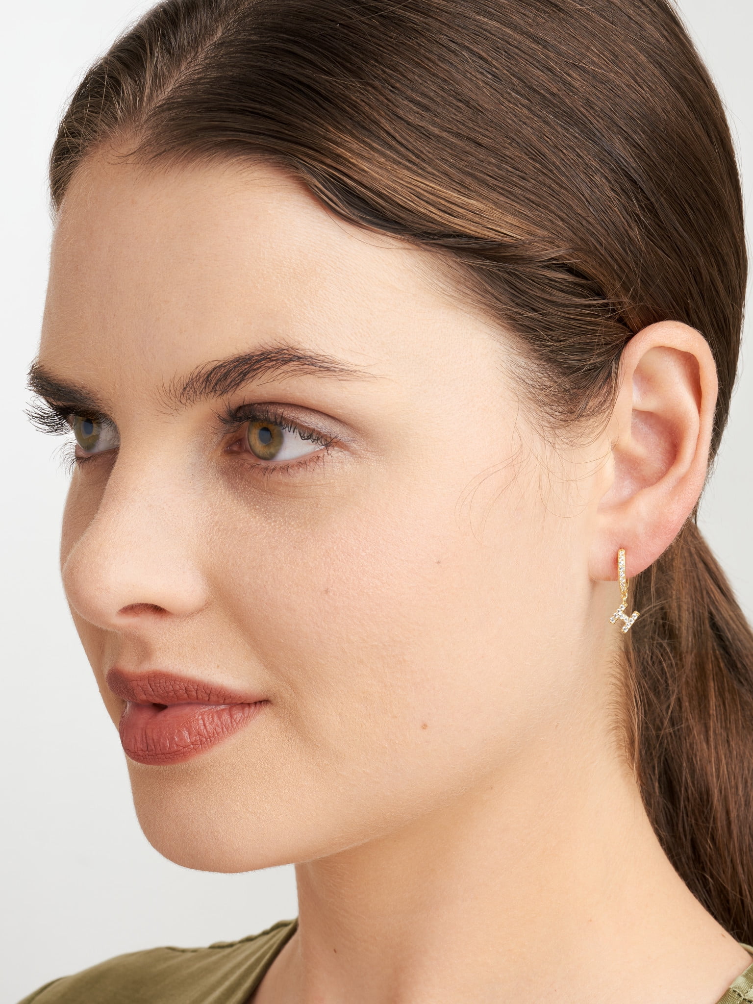 Forever Facets Initial Letter "H" CZ Hoop Earrings in 18K Gold over Sterling Silver