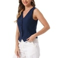 thumbnail image 4 of Chaleco sin mangas de botón, cuello en V, crop, para mujer Inspire Chic, azul profundo, XL, 4 of 6