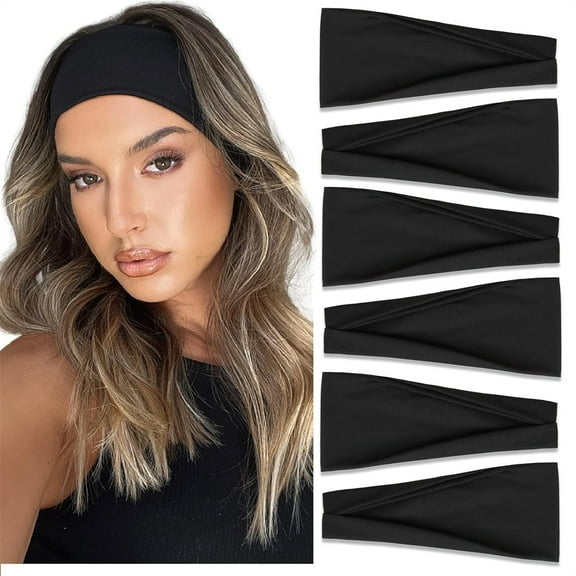 Tutuviw 6 Pcs Black Headbands for Women Non Slip Thick Headband Stretchy Sweat Headbands Hair Accessories for Securing Hair Elastic Hairbands for Workout Yoga Running Hiking Cycling Every Day