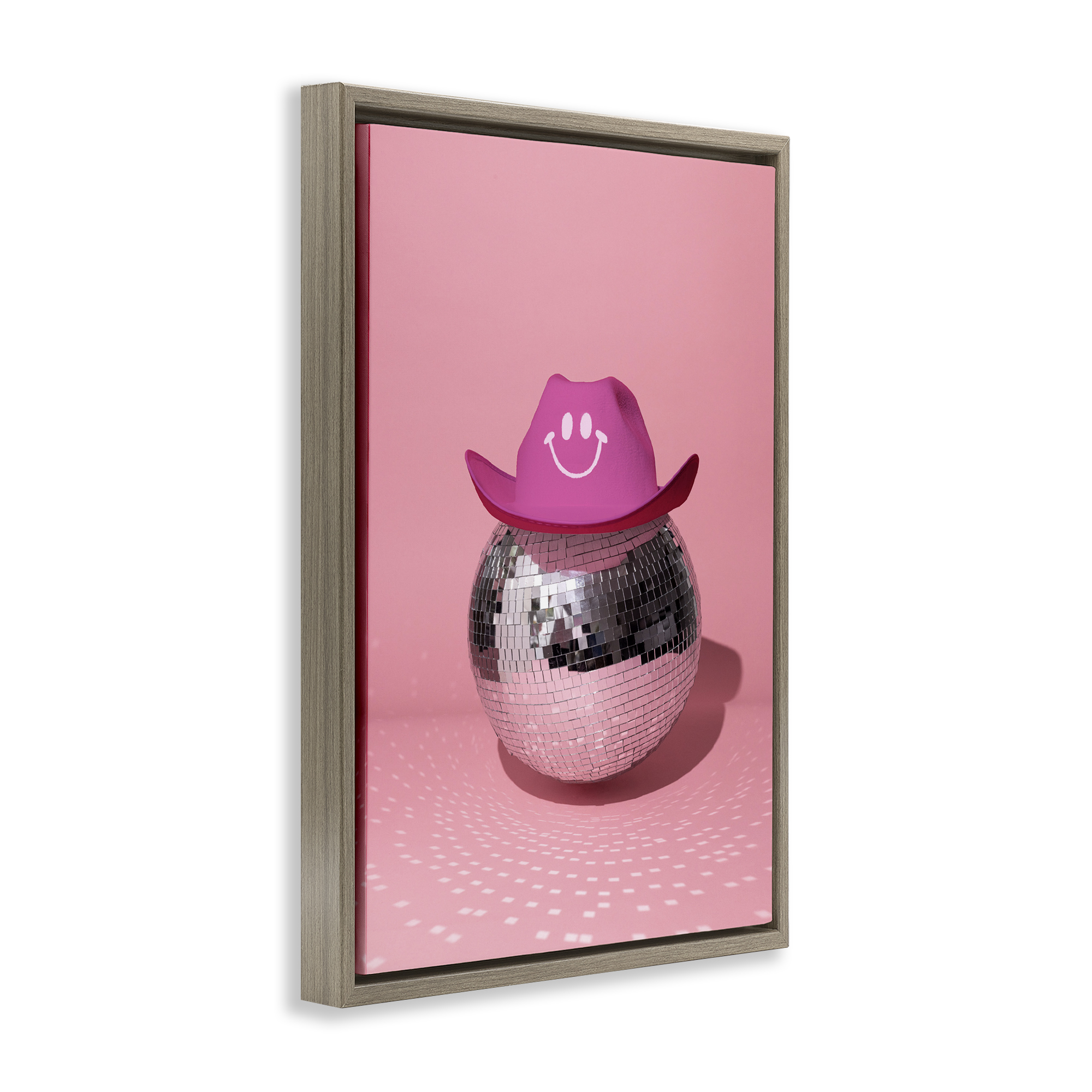 Stupell Industries Disco Ball with Cowboy Hat Performing Arts Painting Brown Floater Framed Art Print Wall Art, 17 x 25