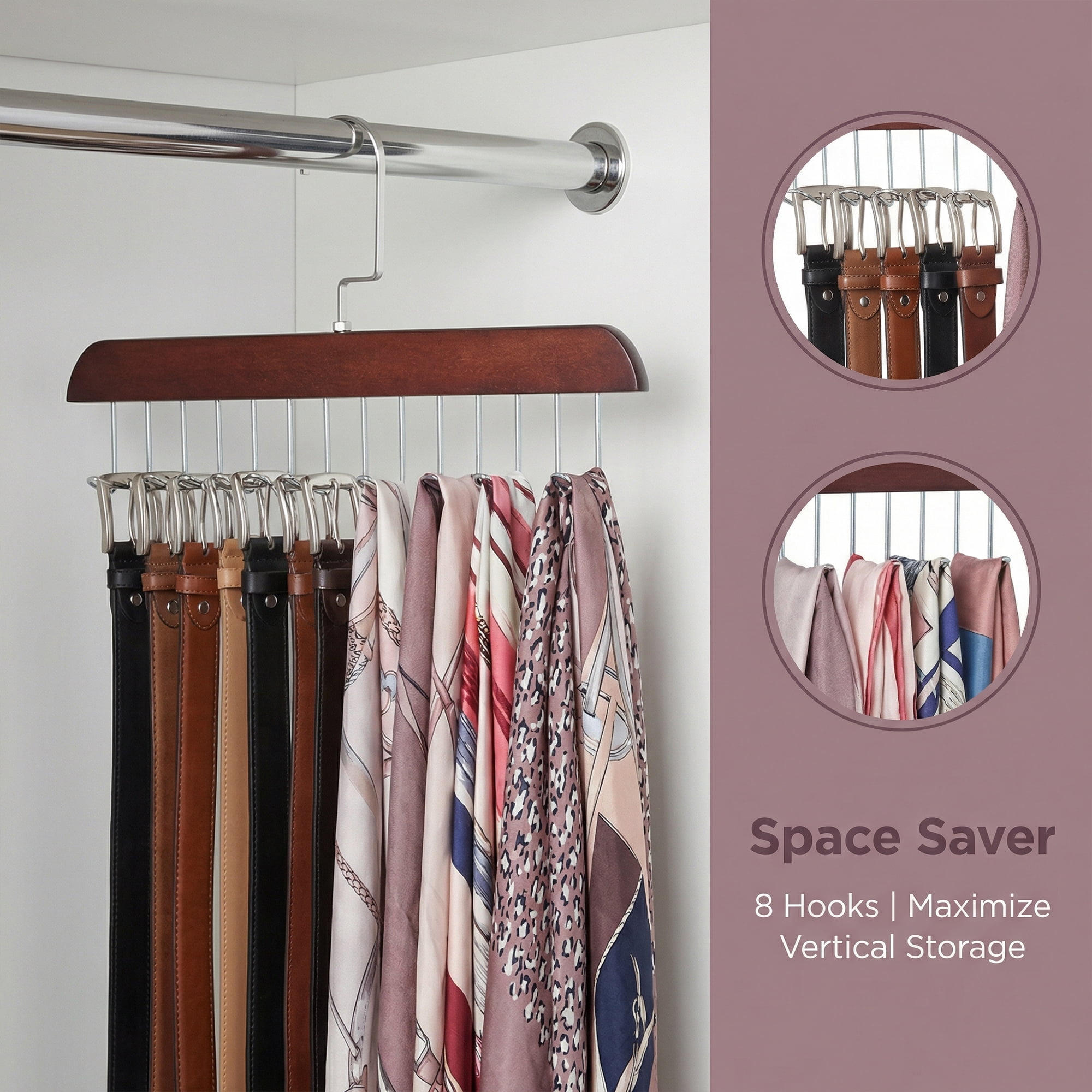 Unique Bargains 2Pcs Wood Tank Top Hanger With 8 Hooks Vintage