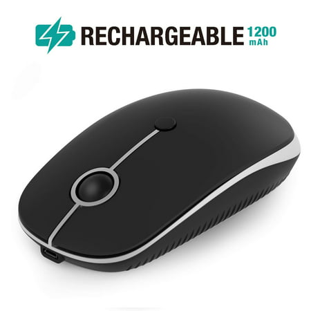Rechargeable Wireless Mouse, Jelly Comb 2.4G Slim Optical Mice - Less Noise, 3 Adjustable DPI, Portable Mobile Wireless Mouse for Notebook, PC, Laptop, Computer, Macbook-Black and