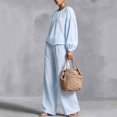 thumbnail image 6 of Mifsaly 2 Piece Linen Set for Women Crewneck Balloon Sleeve Tops and Lounge Trousers Trendy Going Out Travel Airport Vacation Matching Outfits, 6 of 7