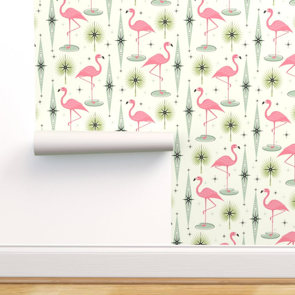 Peel-and-Stick Removable Wallpaper Retro Pink Flamingo Birds Flamingos