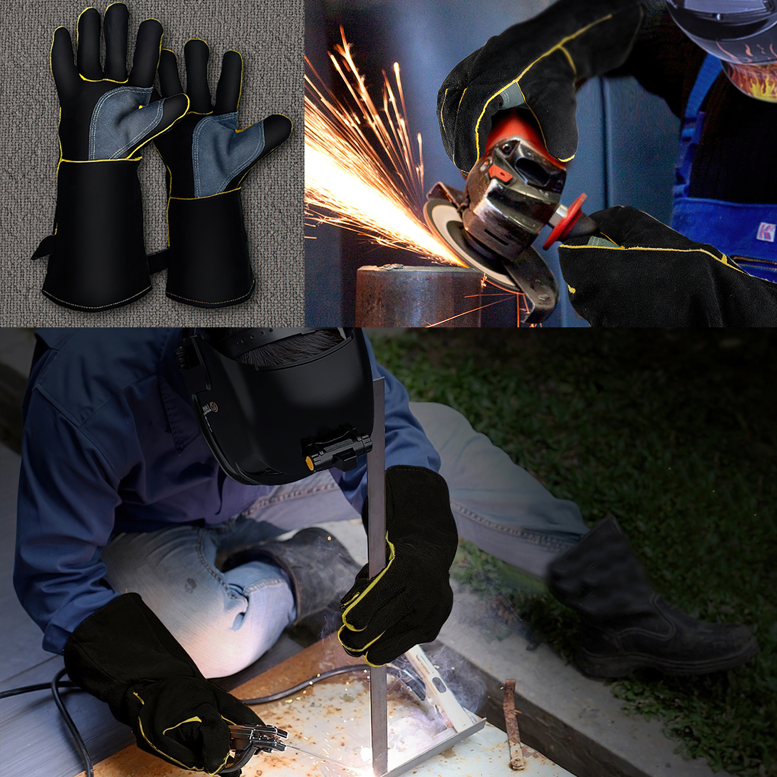 Bevtee 16-Inch Leather Welding Gloves, Black, Large photo 2