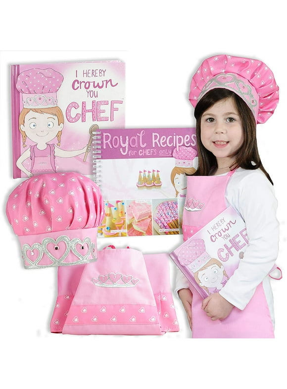 Tickle & Main, Princess Chef Gift Set - Includes Book, Apron, Hat, and Royal Recipes Cookbook for Little Girls Age 3 4 5 6 7 Years - Kids Learn Basic Cooking and Baking - I Hereby Crown You Chef!
