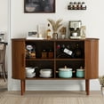 thumbnail image 3 of PHOYAL Oval Sideboards Buffets Cabinet, Fluted Sideboard Storage Cabinet with 2 Sliding Tambour Doors, 53.54" * 14.96" * 33.46", Walnut, 3 of 7