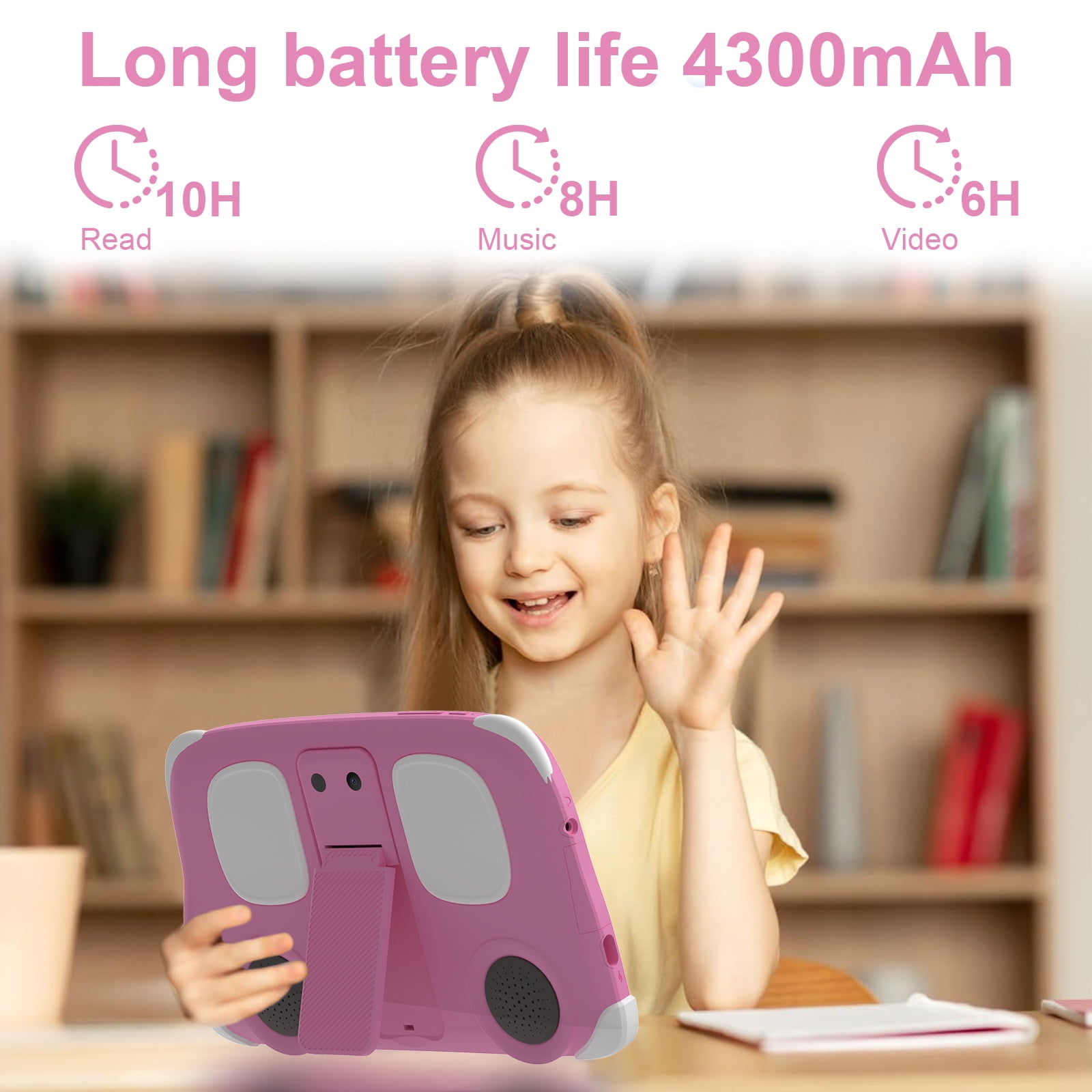 Peicheng Tablet, 8-inch IPS HD Screen Android Tablet for Kids with Protective Case, Parental Contral, 4000mAh battery, Pre-Installed Apps for Learning and Play, Pink
