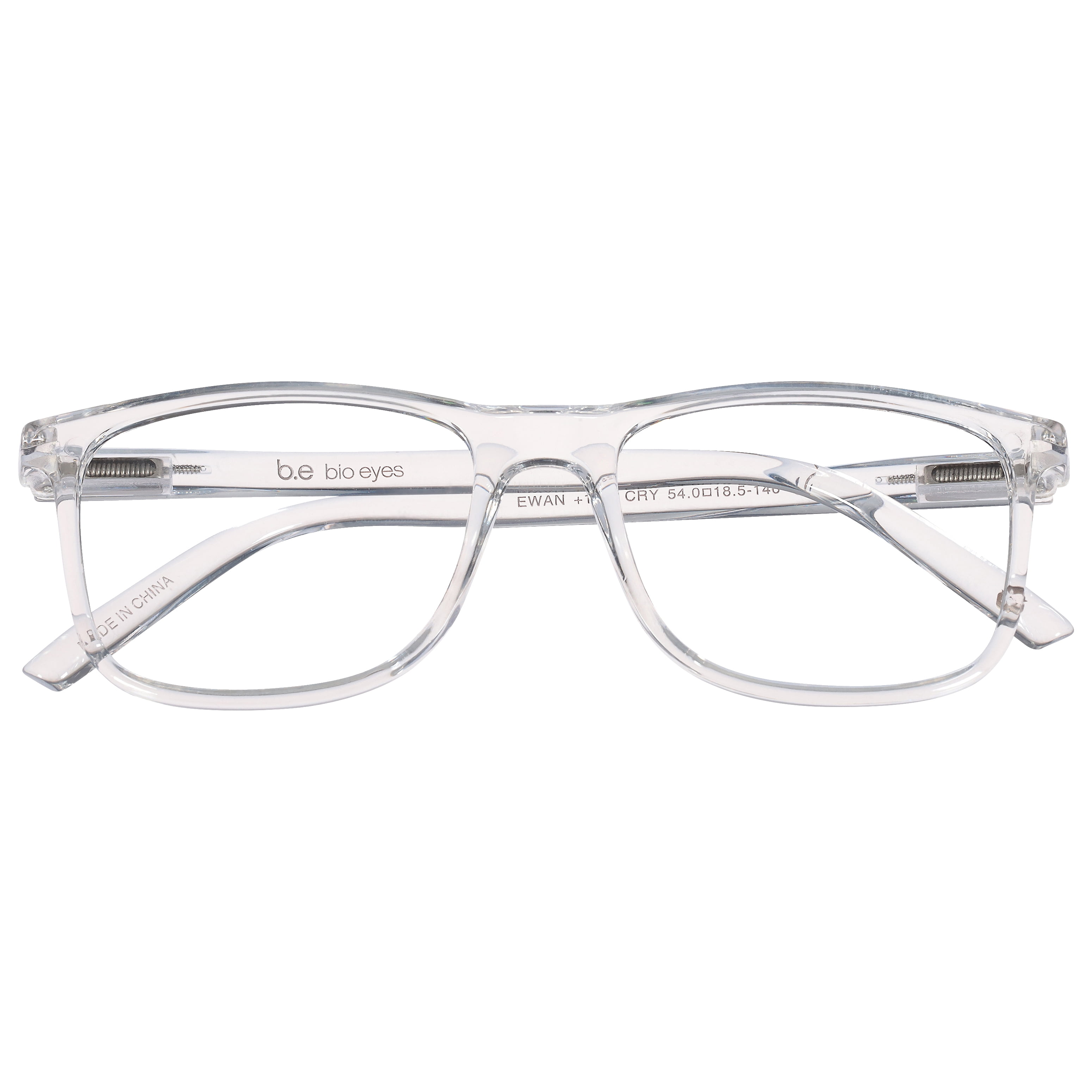 B.E Bio Eyes Mens Rectangular Reading Glasses Made from Recycled Plastic Ewan +1.50 in Crystal