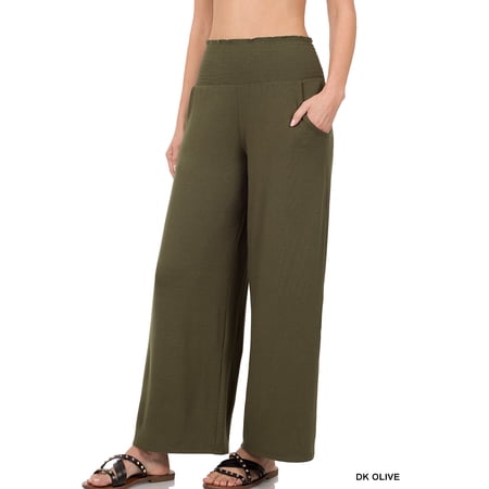 Zenana Women & Plus Smocked Wide Waistband Flared Bottom Casual Lounge Gaucho Pants price history on PriceWatchPro