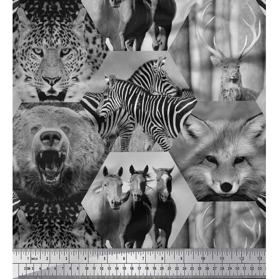 Soimoi Crepe Silk Fabric Wild Animals Patchwork Print Fabric by Yard 42 Inch Wide