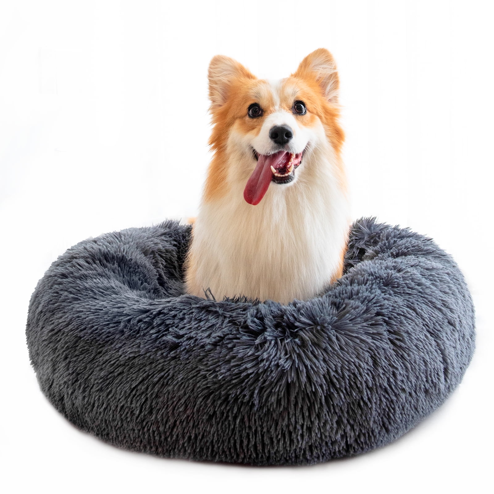Western Home Faux Fur Dog Bed & Cat Bed Original Calming Pup Dog Bed for Small Medium Pet 20,24,27 Anti Anxiety Donut Cuddler Round Warm Bed for Dogs with Fluffy Comfy Plush Kennel Cushion