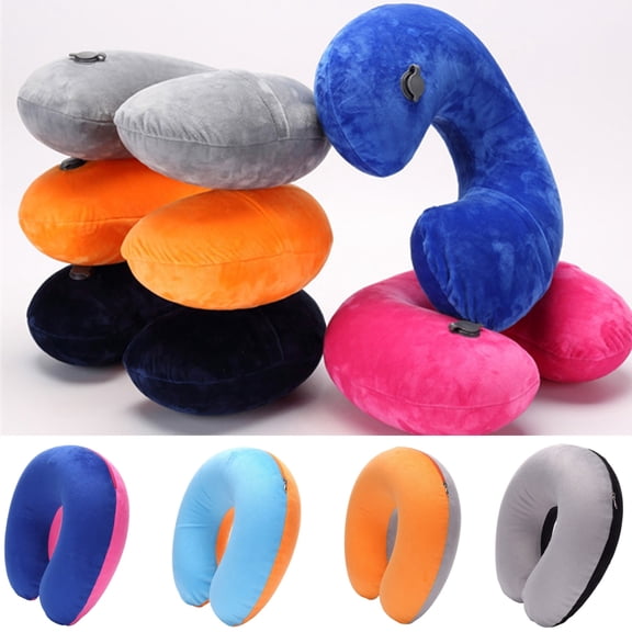 D-GROEE Inflatable Memory Foam Travel Pillow, U Shaped Neck Pillow, Ultra Soft Comfortable Cushion for Neck Support, Lightweight Headrest, Great for Airplane Chair, Car
