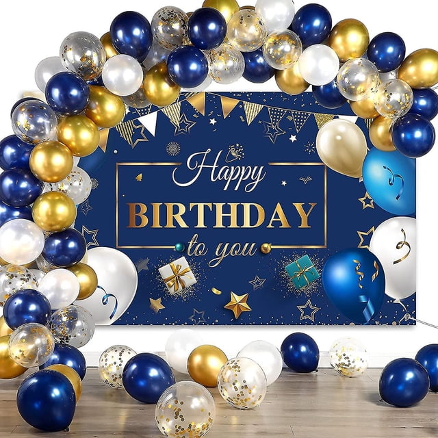 Dww-set De Dcorations D'anniversaire Bleu Marine 60 Pices Ballons De Dcor De Fte (bleu Marine Et Or)