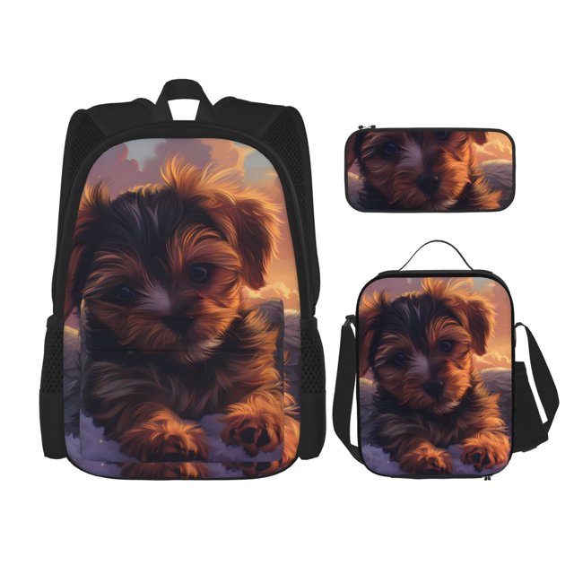 Disketp Puppy Lying On A Cloud Mochila Estampada de Gran Capacidad con Lonchera y Estuche, Set de 3 Piezas para Estudiantes