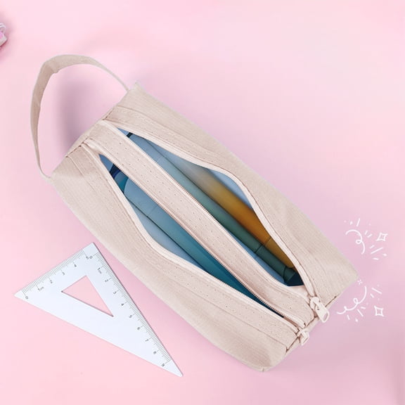 Canvas Pencil Pouch with Handle for Teens, Zippered Pencil Case Organizer, School Supplies Pencil Holder for College.