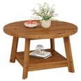 thumbnail image 5 of Fnova 31.5 Inch Solid Wood 2-Tier Round Coffee Table with Storage Shelf, Farmhouse Center Table, Accent Cocktail Table for Living Room, Home Office, Brown, 5 of 15