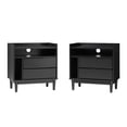 thumbnail image 3 of Walker Edison Mid-Century Modern 2-Drawer Wood Nightstand, Set of 2, Black, 3 of 9