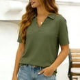 thumbnail image 4 of Staron Women's Short Sleeve Collared Casual Loose Blouse V Neck Basic T-Shirt Relaxed Fit Solid Color Top, Army Green XXL, 4 of 5