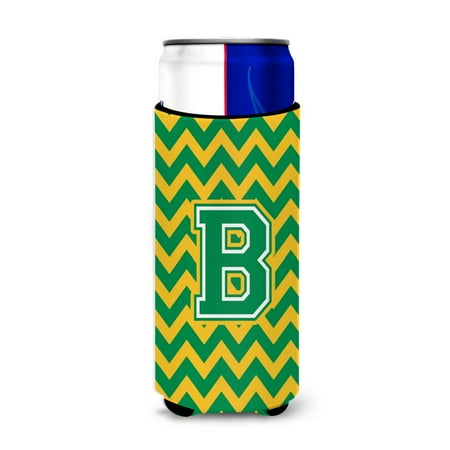 

Carolines Treasures CJ1059-BMUK Letter B Chevron Green and Gold Ultra Beverage Insulators for slim cans Slim Can