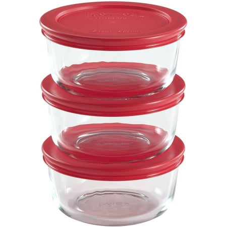 

Pyrex Simply Store 7200 2-Cup Glass Storage Bowls and 7200-PC Red Plastic Lid Covers