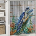 thumbnail image 6 of Chilfamy  Sea Turtle Shower Curtain for Bathroom, Starfish and Shells on Rustic Wooden Board Shower Curtain with Hooks, Ocean Beach Theme Fabric Shower Curtain Sets Bathroom Decor White, 6 of 7